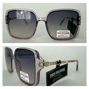 NEW TRUE RELIGION Oversized Square Sunglasses Clear Purple Acetate